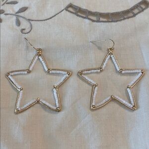 Gold and White beaded Star Earrings New